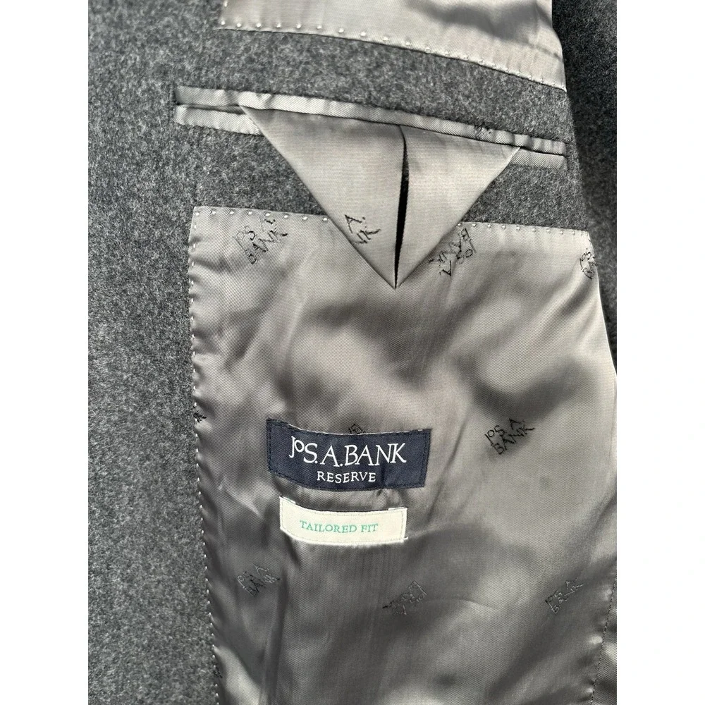 Jos A Bank Reserve Tailored Fit Blazer 46L Gray Wool Cashmere Luxury‎ Sport Coat